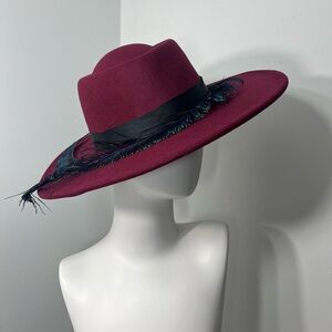 Elegant Burgundy Women's Hat with Black Band